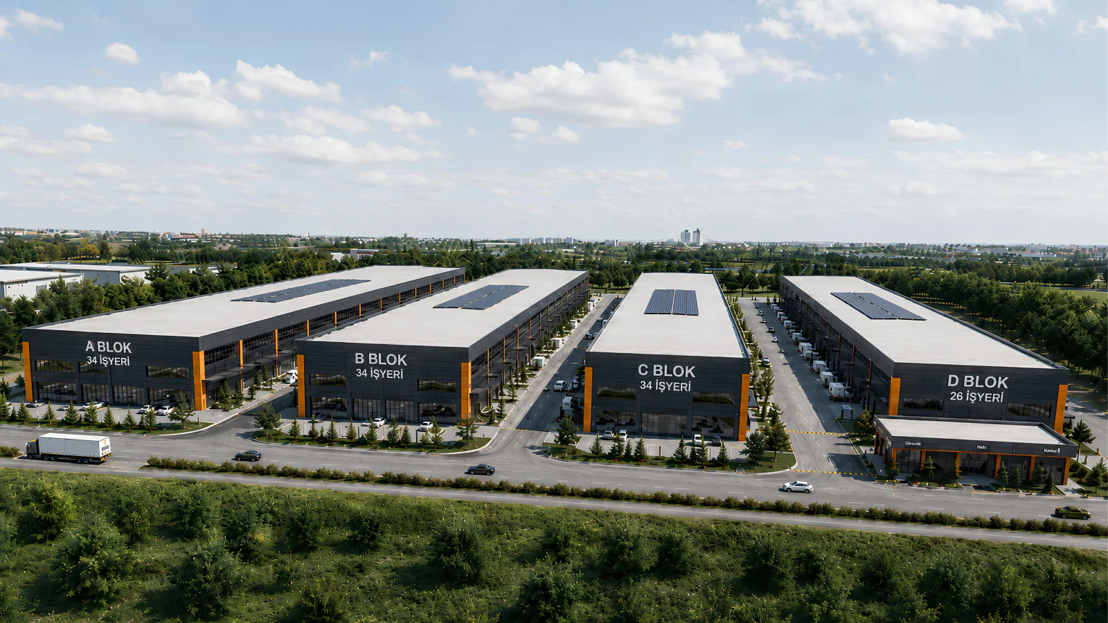 Nehir Sanayi Sitesi'nin dört bloklu proje görünümü